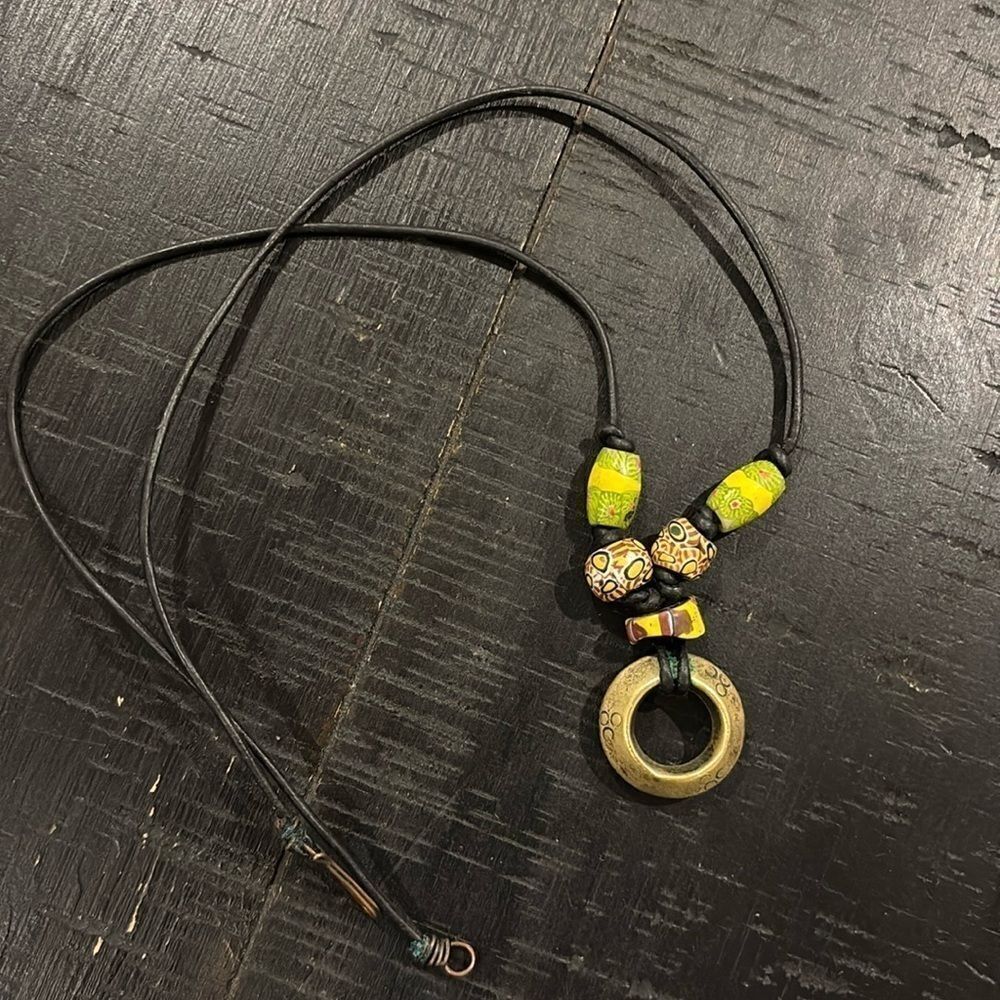 Vintage Millefiori Leather African Rare Necklace​​​​​​​​
